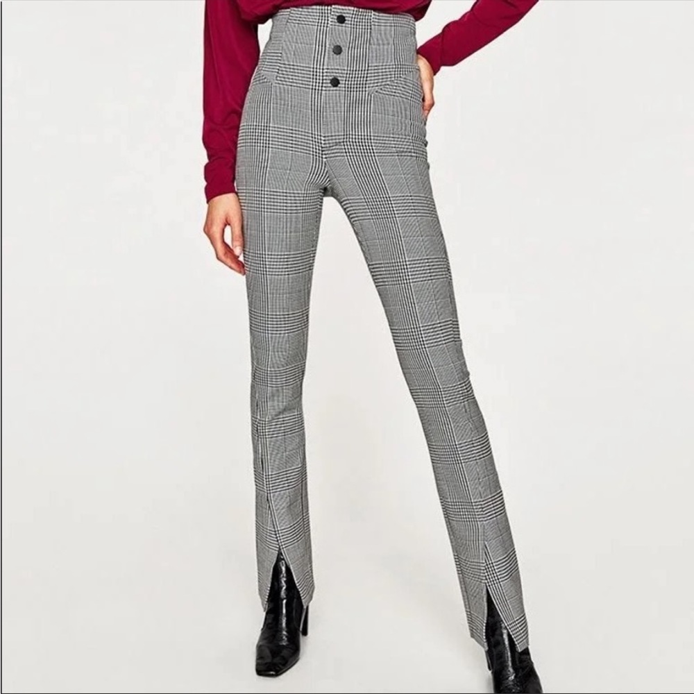 Zara Plaid Houndstooth Slit Pants